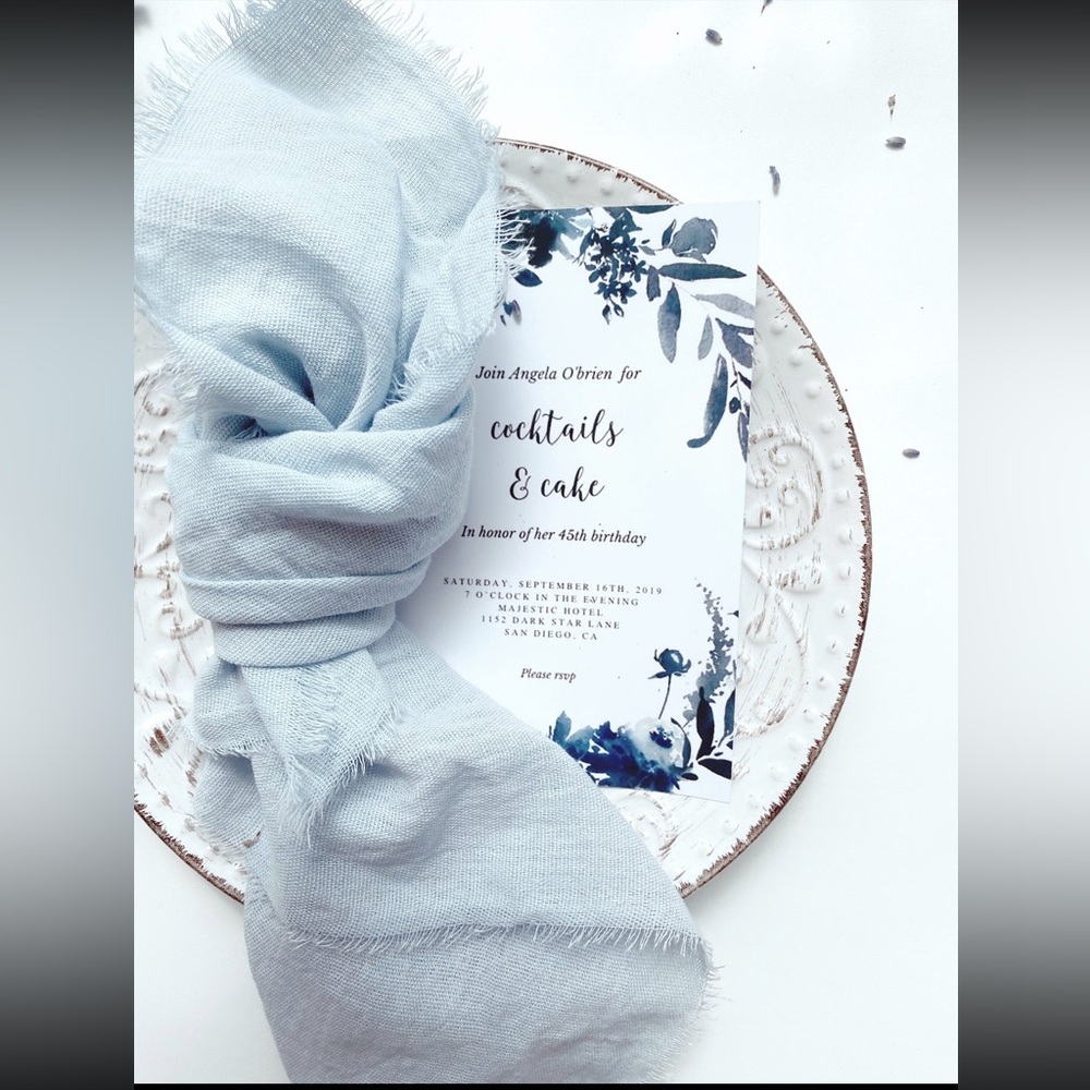Handmade from Etsy for my Wedding • 70 Light Dusty Blue Cotton Napkins